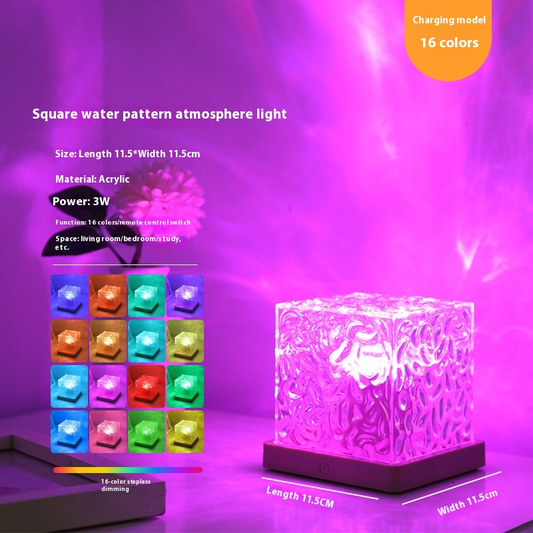 Cube Water Pattern LED Night Light with 16 Colors - Remote Control, Acrylic, 3W