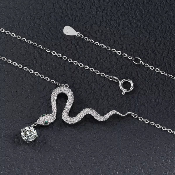 925 Sterling Silver Moissanite Snake Pendant Necklace