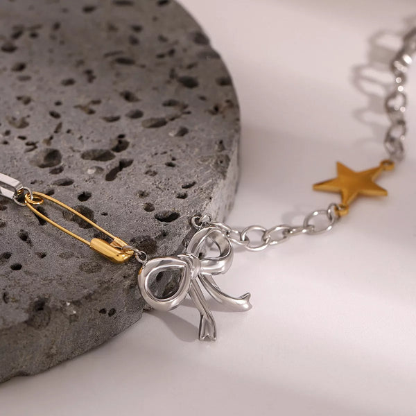 Two-Tone Bow Star Necklace